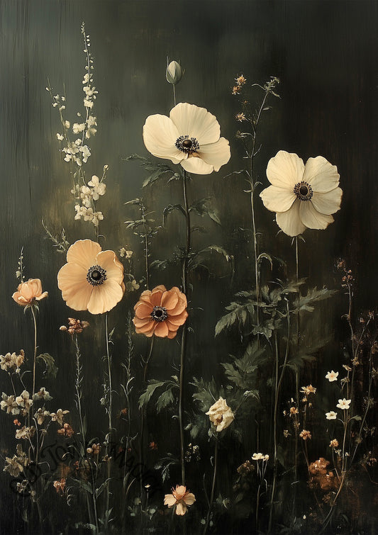 Dark Floral Garden Wall Art Print