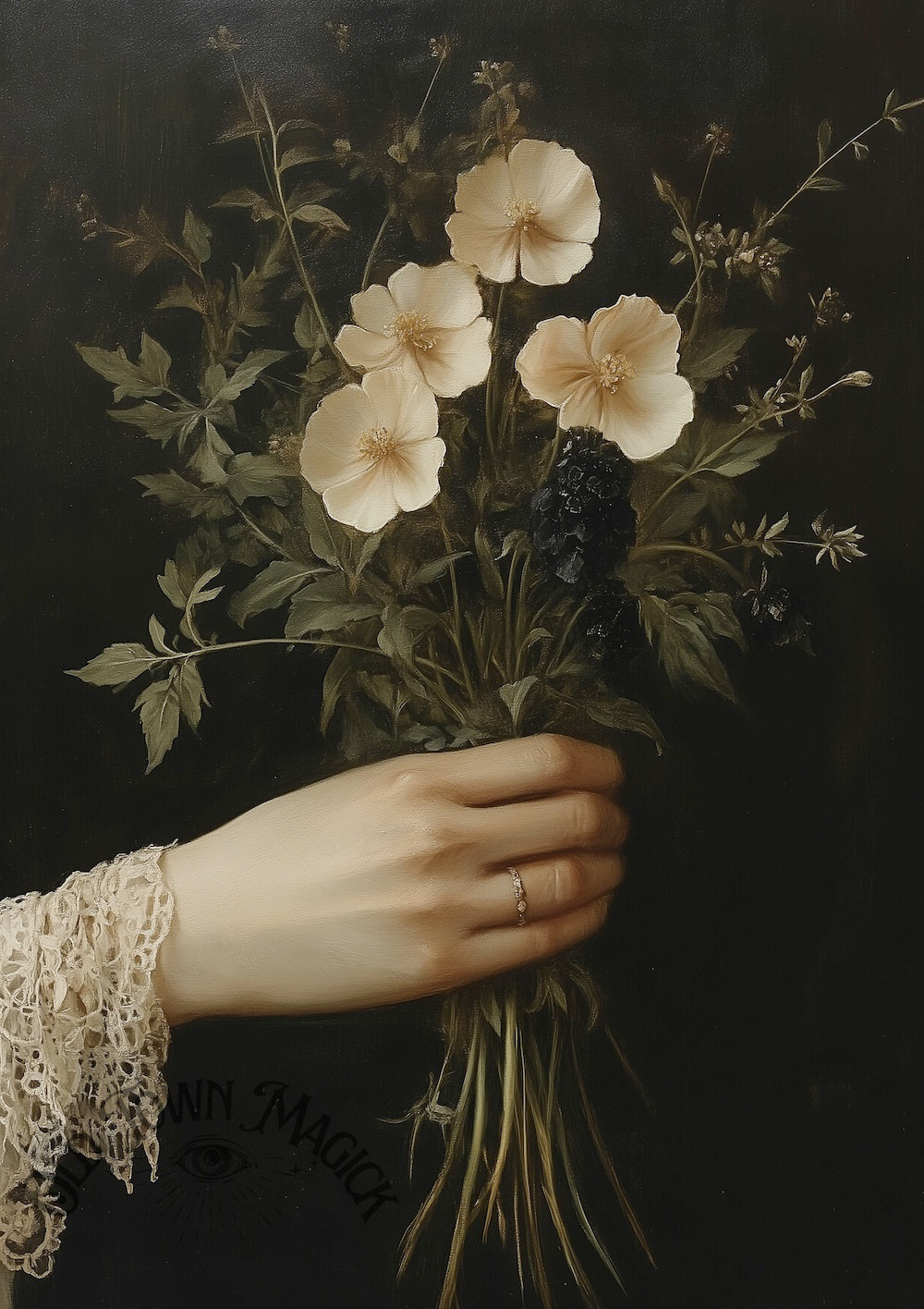 Hand Holding Wildflowers Wall Art Print