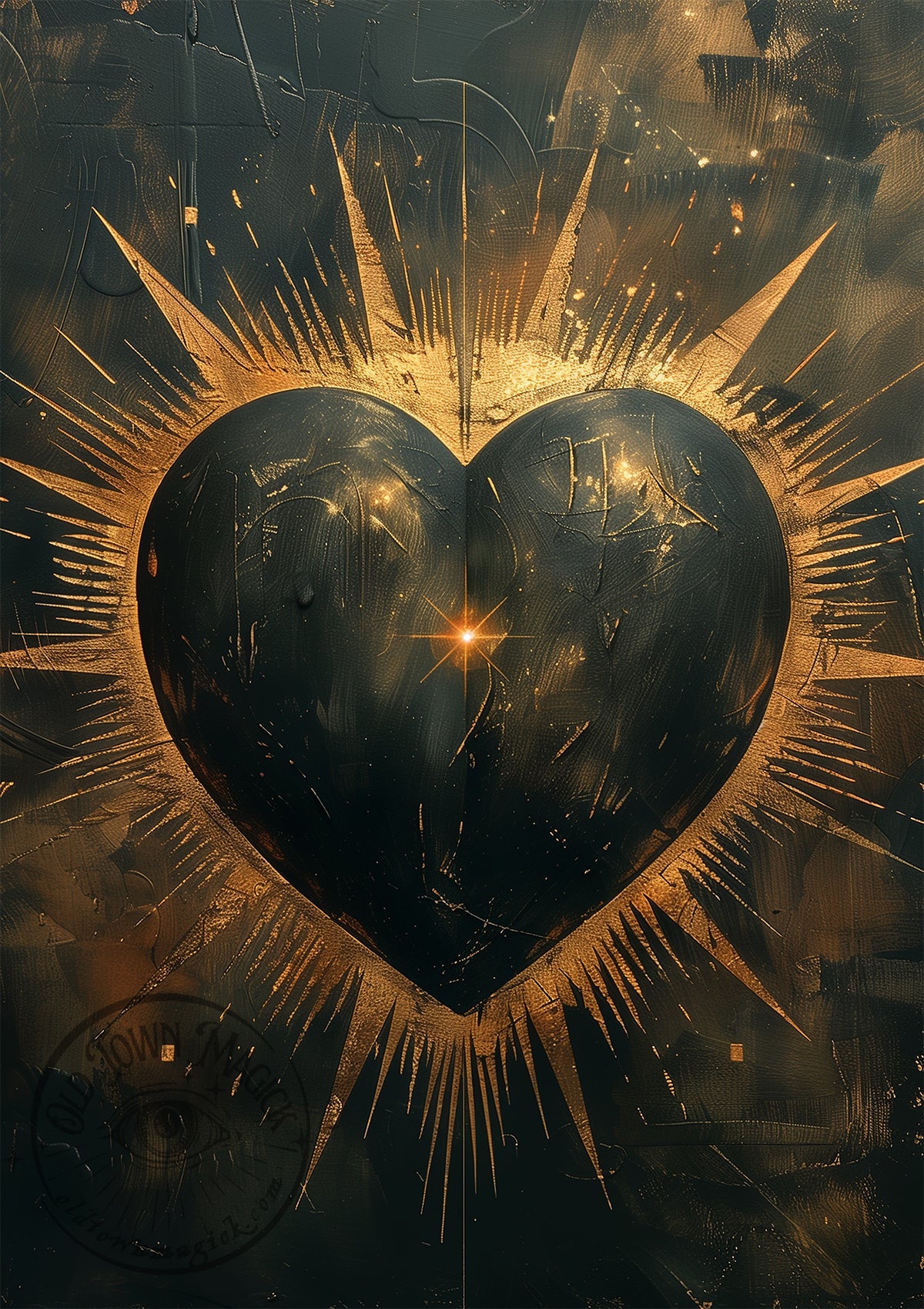 Black and Gold Sunburst Heart Wall Art Print