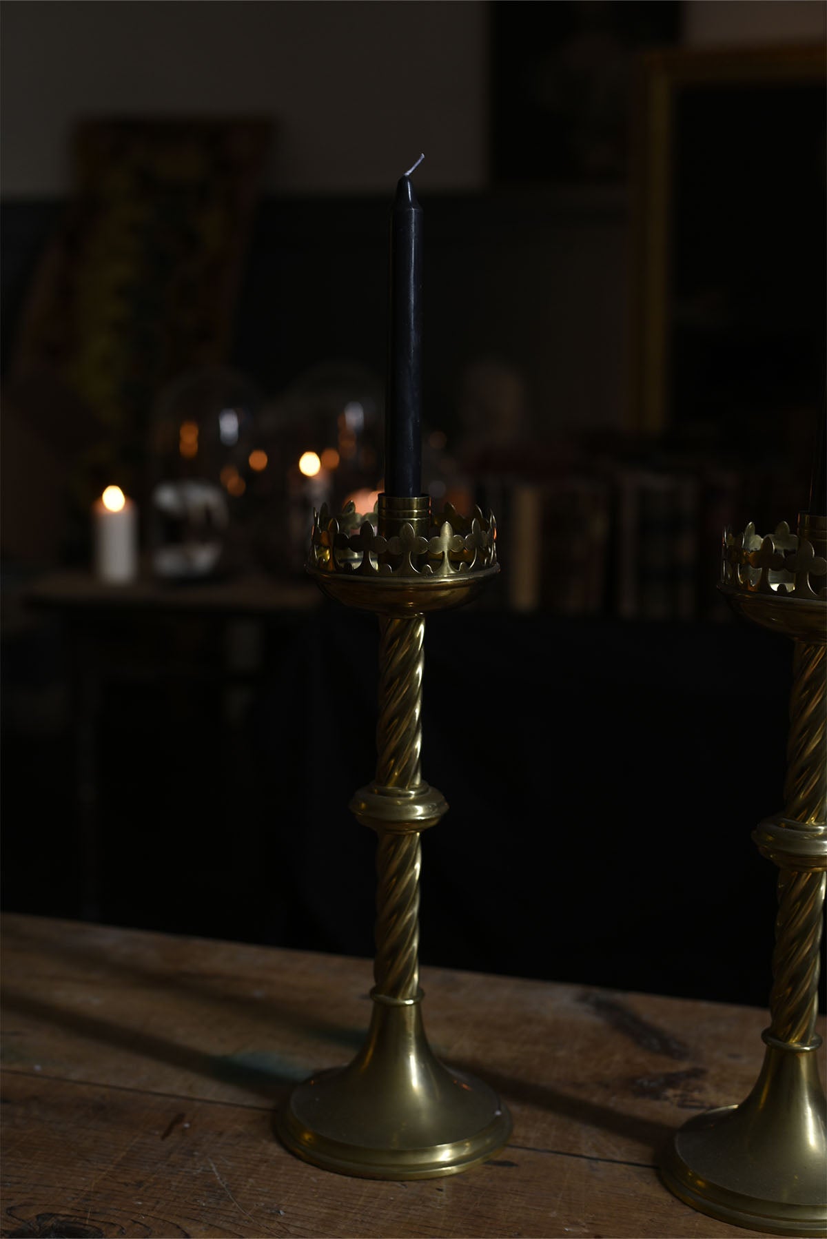 Antique Brass Candlesticks with Twisted Columns