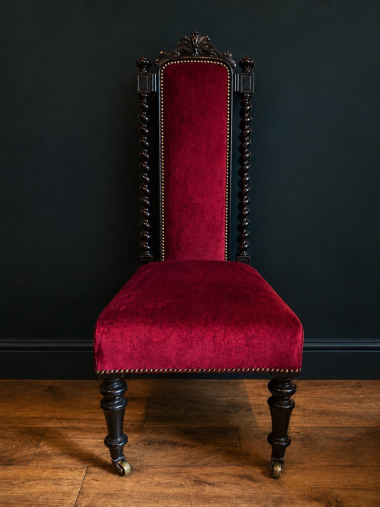 Antique Prie-Dieu Chair with Red Upholstery
