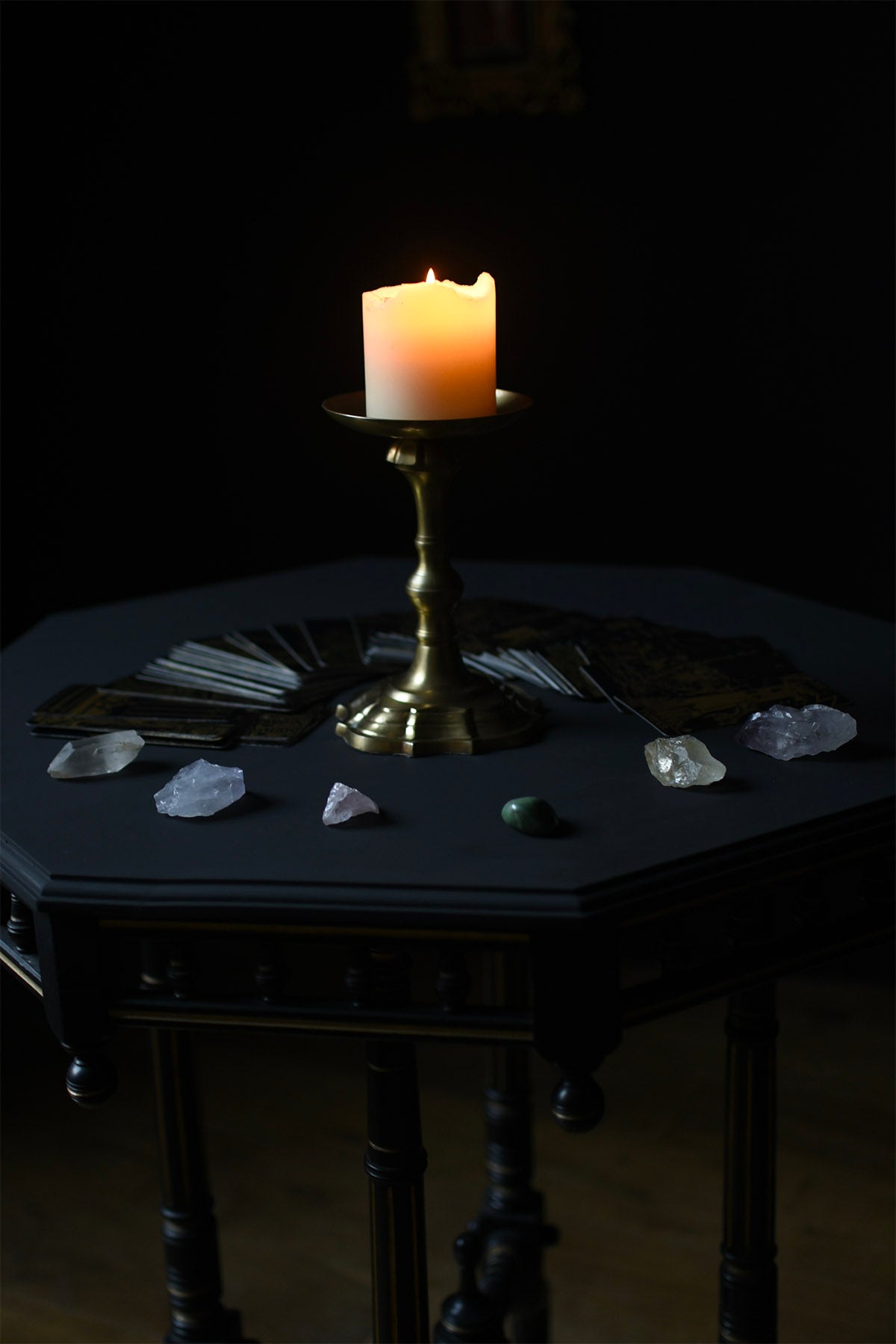 Antique Victorian Octagonal Side Table – Ebonised Wood Gothic Accent Table - Old Town Magick