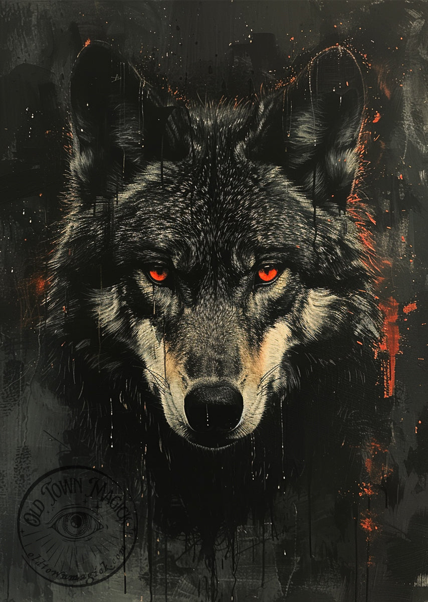 Wolf on Black Gothic Wall Art Print