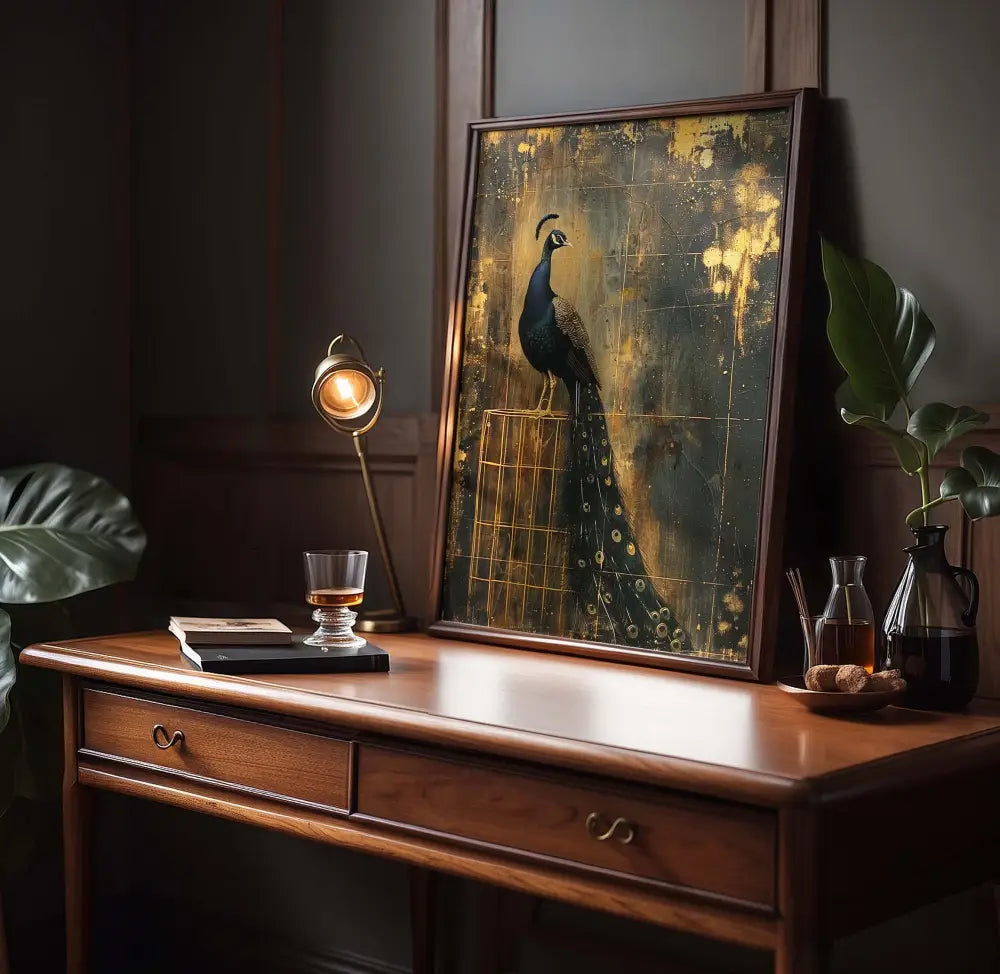 Golden Peacock Occult Esoteric Wall Art Print