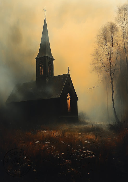 Spooky Autumn Church Two Wall Art Print
