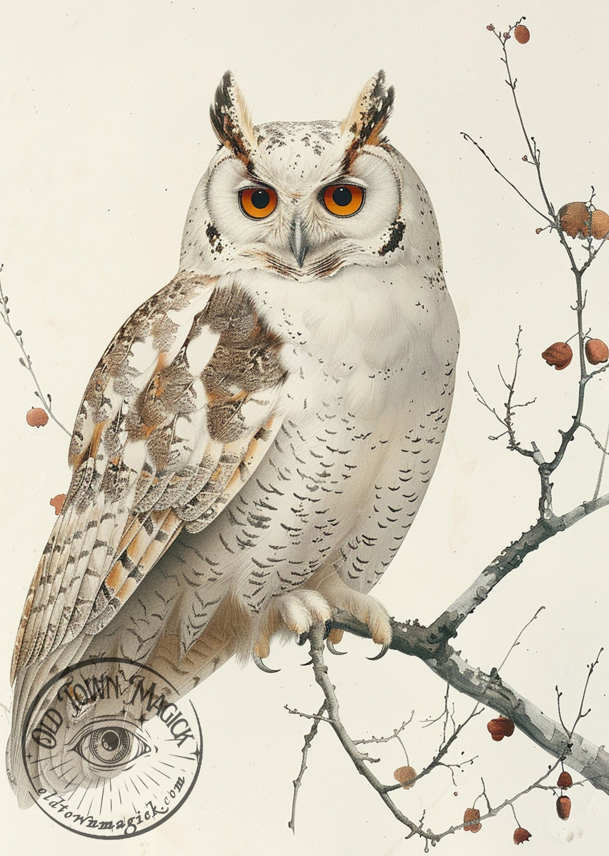 Tawny Owl – Nocturnal Bird Natural History Illustration – Dark Academia Wall Art Print - Old Town Magick