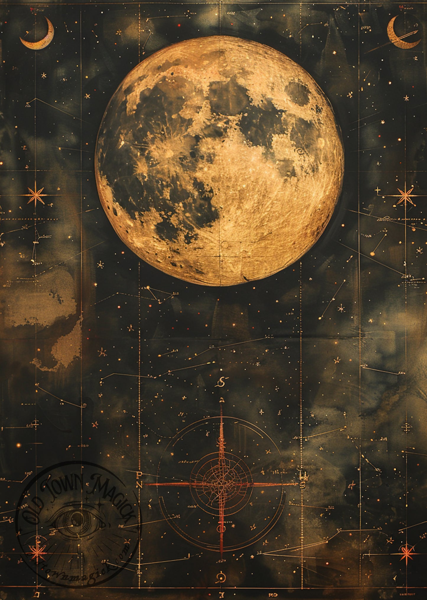 Vintage Moon Chart Esoteric Occult Wall Art Print