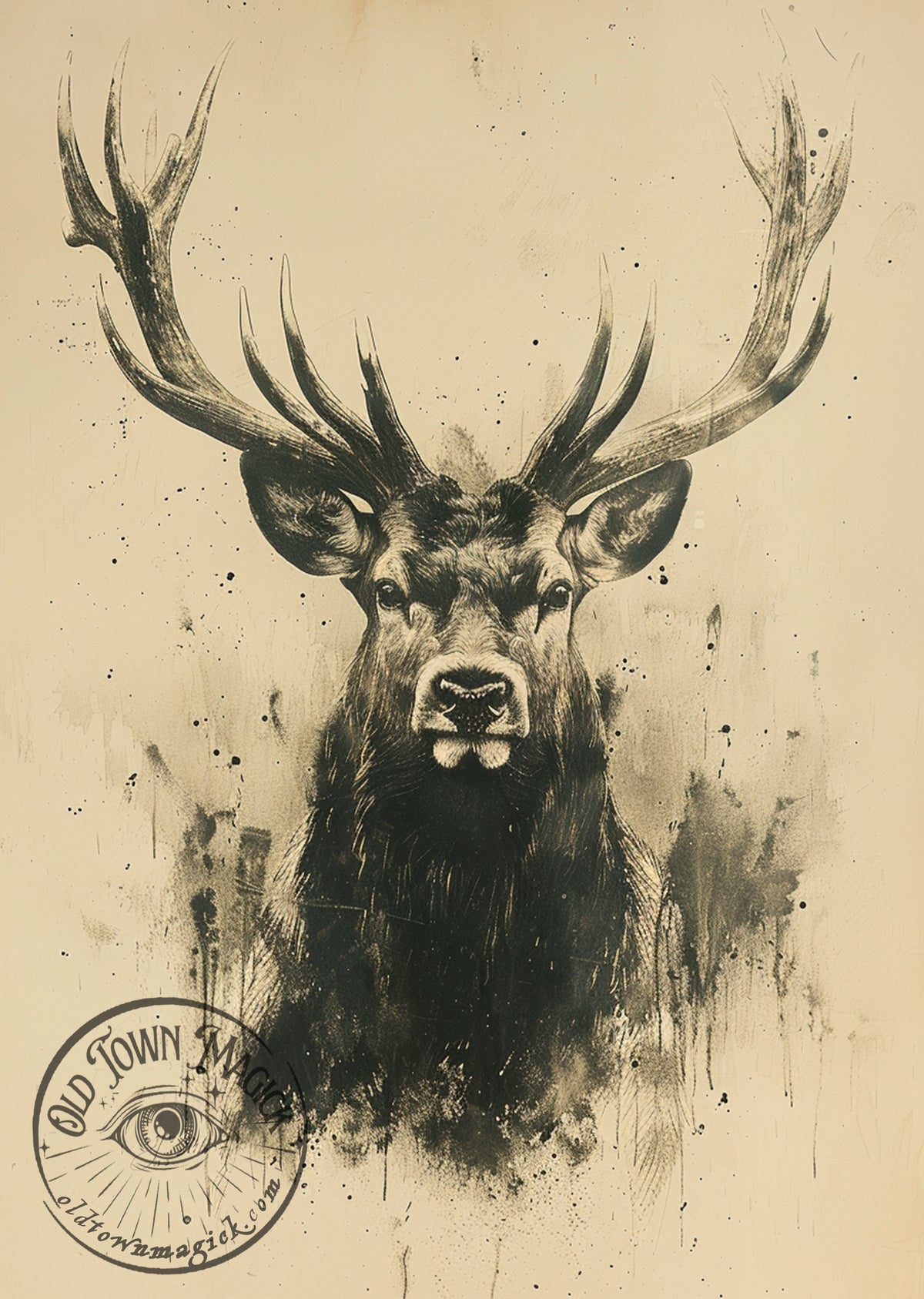 Vintage Scottish Stag Portrait – Antique Wildlife Illustration – Dark Academia Wall Art Print