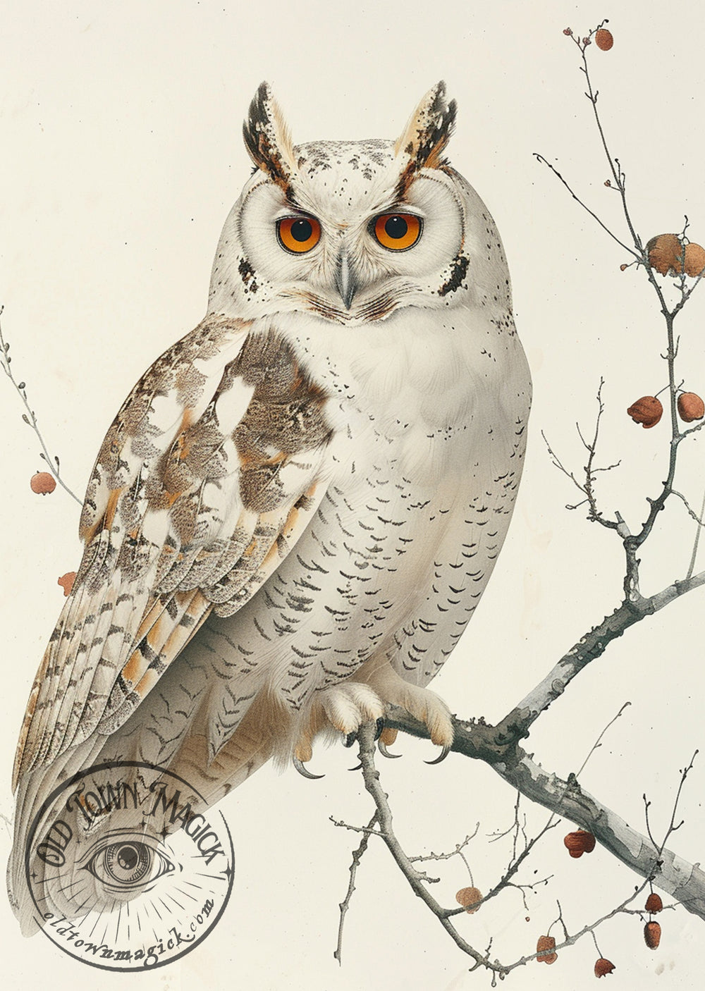Tawny Owl – Nocturnal Bird Natural History Illustration – Dark Academia Wall Art Print - Old Town Magick
