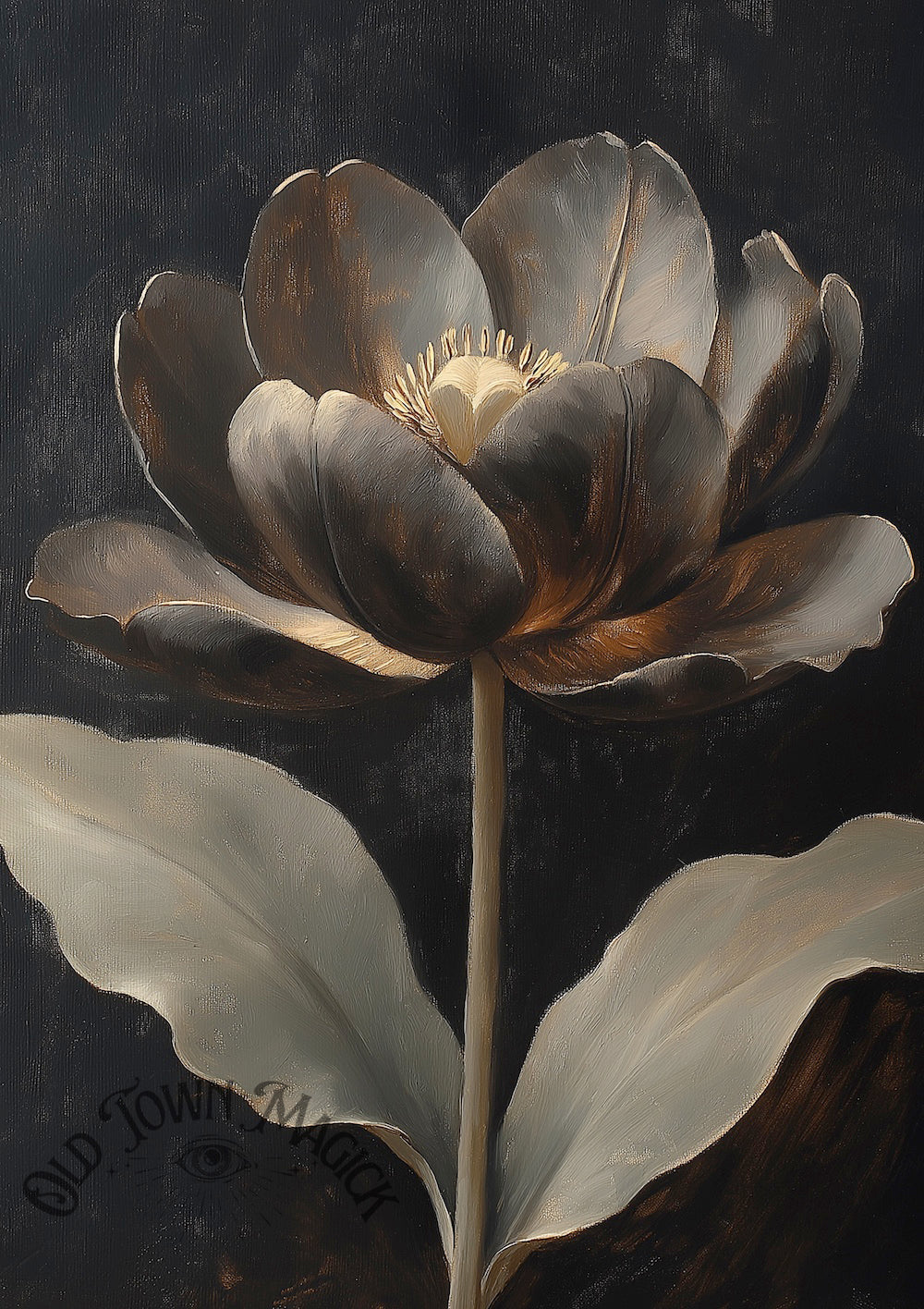 Black Lotus Wall Art Print – Dark Botanical Flower Illustration