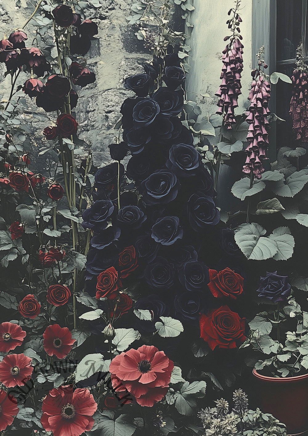 Dark Blooms Wall Art Print – Gothic Floral Botanical Art