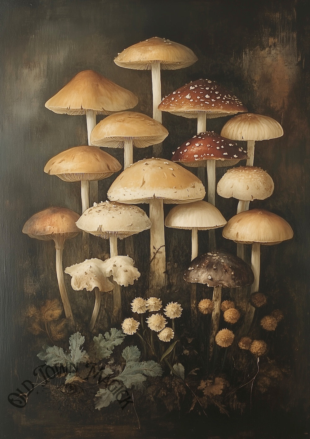 Magical Mushroom Cluster Wall Art Print – Enchanted Botanical Mushroom Art