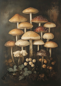 Magical Mushroom Cluster Wall Art Print – Enchanted Botanical Mushroom Art