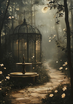 Secret Garden Path Wall Art Print – Romantic Garden Landscape Artwork