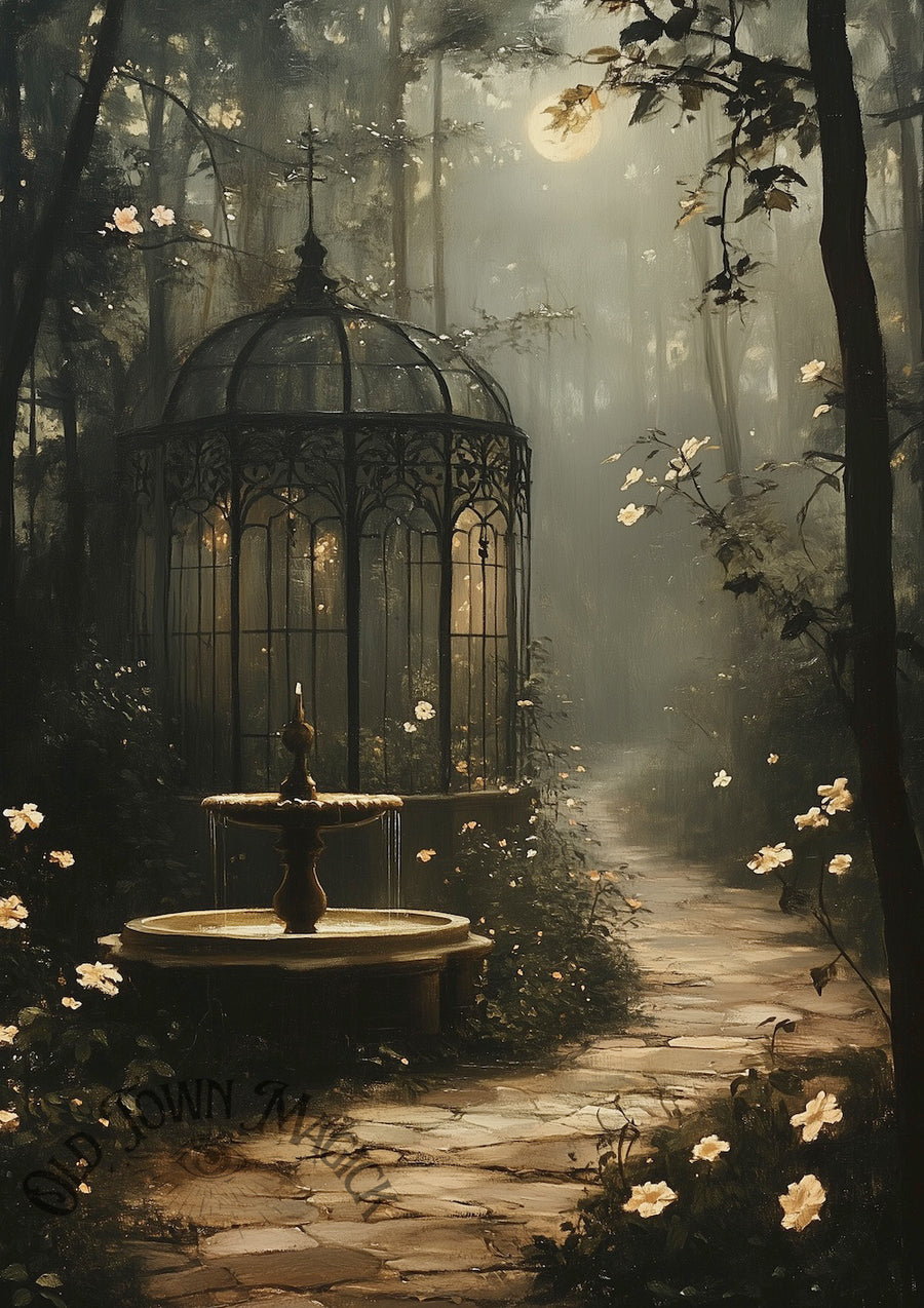 Secret Garden Path Wall Art Print – Romantic Garden Landscape Artwork