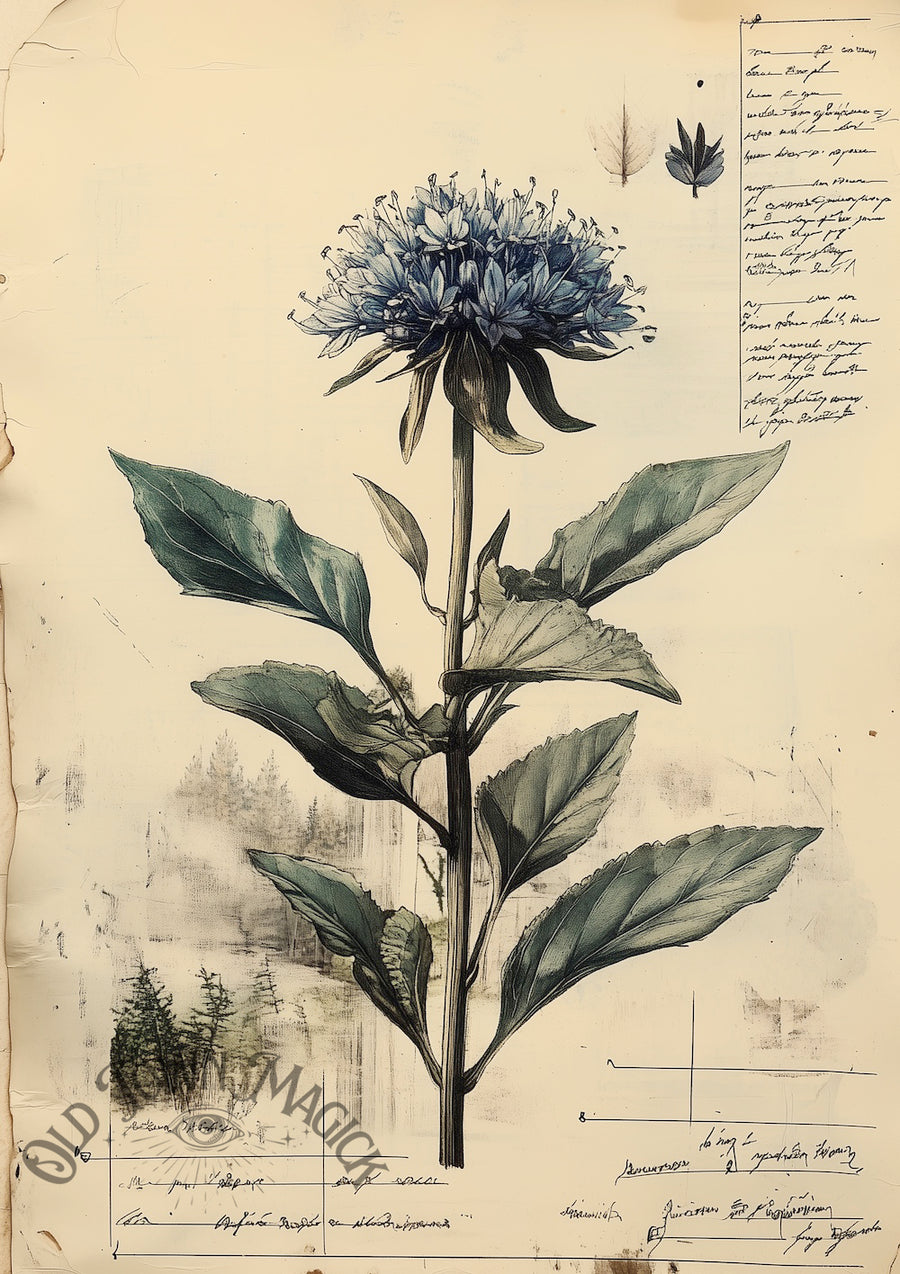 Cornflower Botanical Study Wall Art Print – Vintage Botanical Flower Illustration