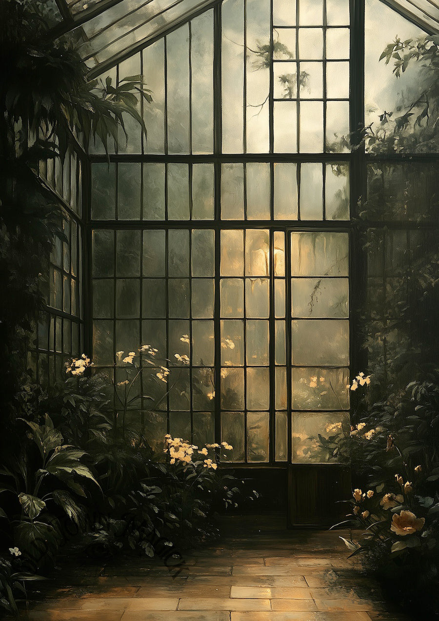 Overgrown Gothic Greenhouse Wall Art Print – Dark Academia Garden Architecture