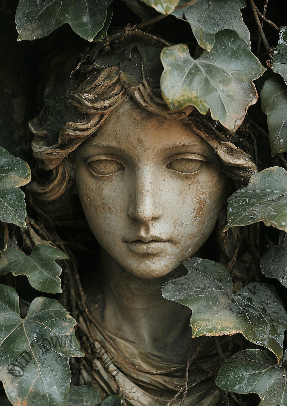 Ancient Stone Angel Wall Art Print – Gothic Cemetery Statue Artwork