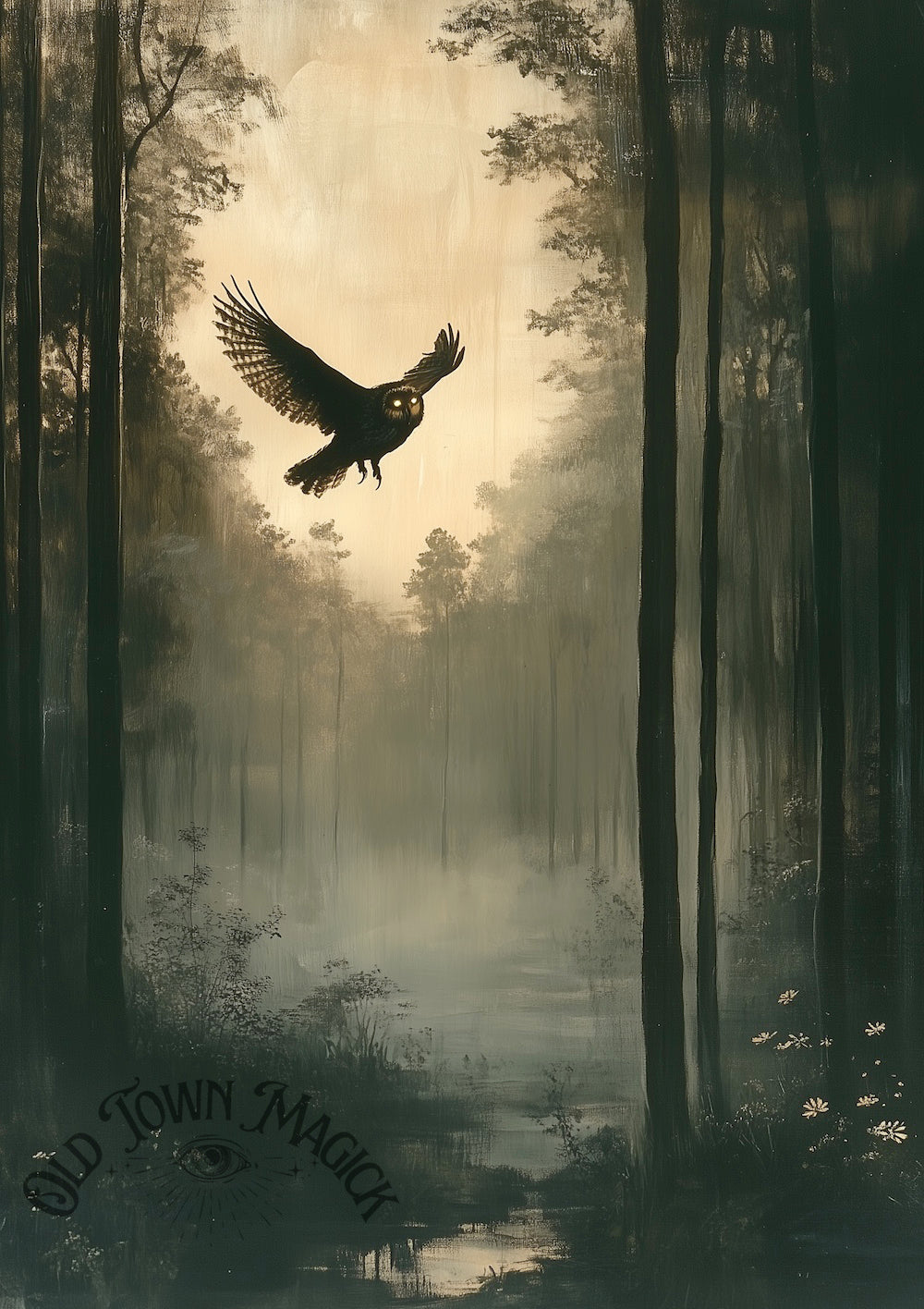 Spring Owl Flight Wall Art Print – Woodland Wildlife Illustration