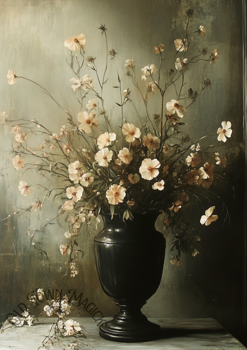 Gothic Spring Bloom Still Life Wall Art Print – Dark Floral Still Life Art