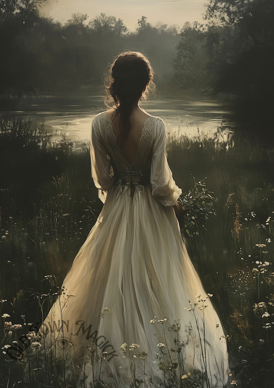 Mystic Maiden In White Wall Art Print – Ethereal Gothic Portrait Art
