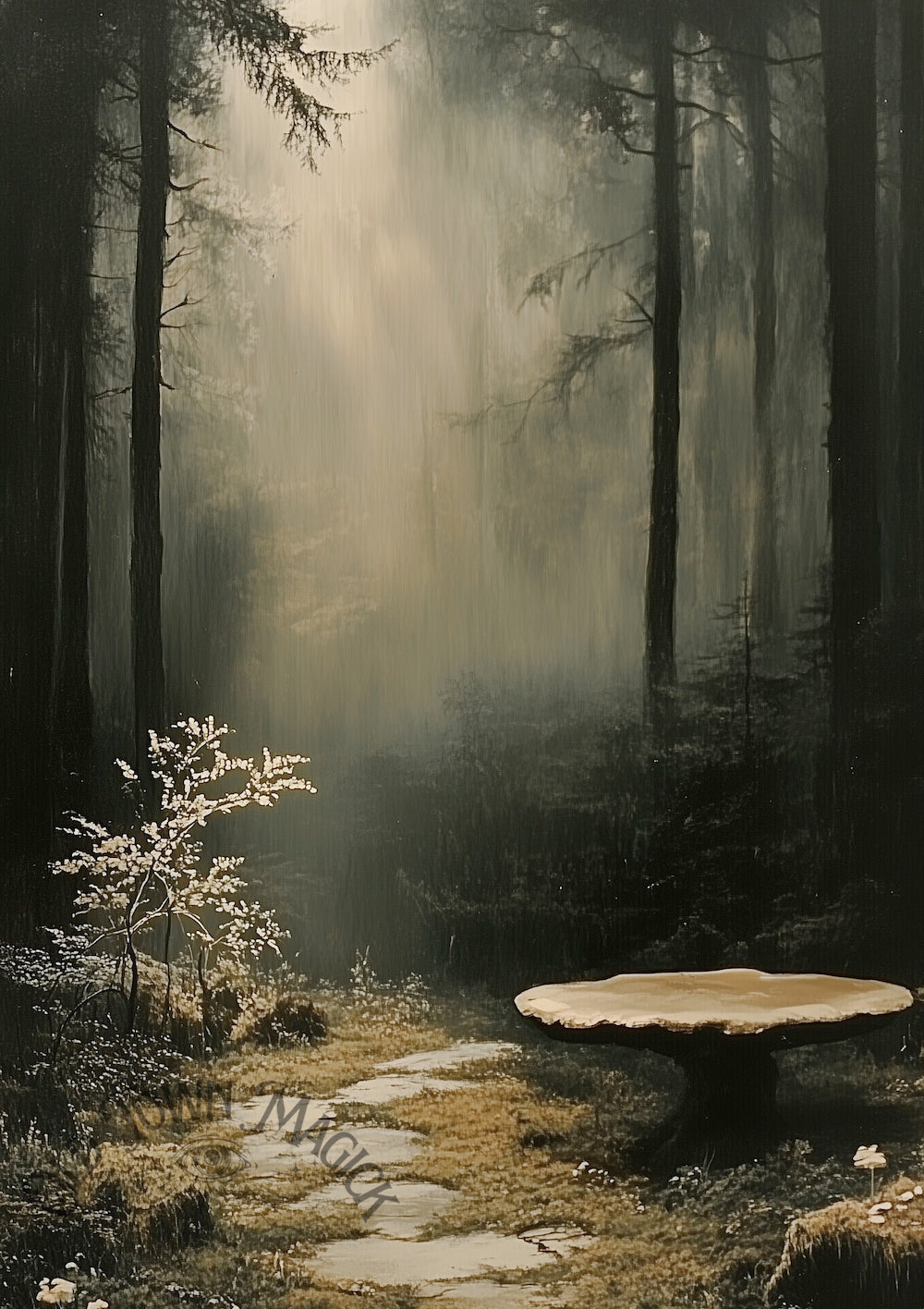Dark Forest Dwelling Wall Art Print – Atmospheric Woodland Artwork