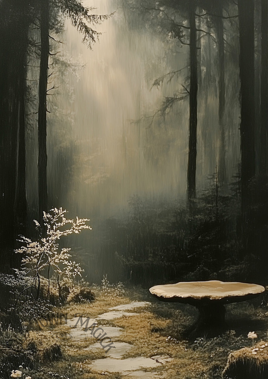 Dark Forest Dwelling Wall Art Print – Atmospheric Woodland Artwork
