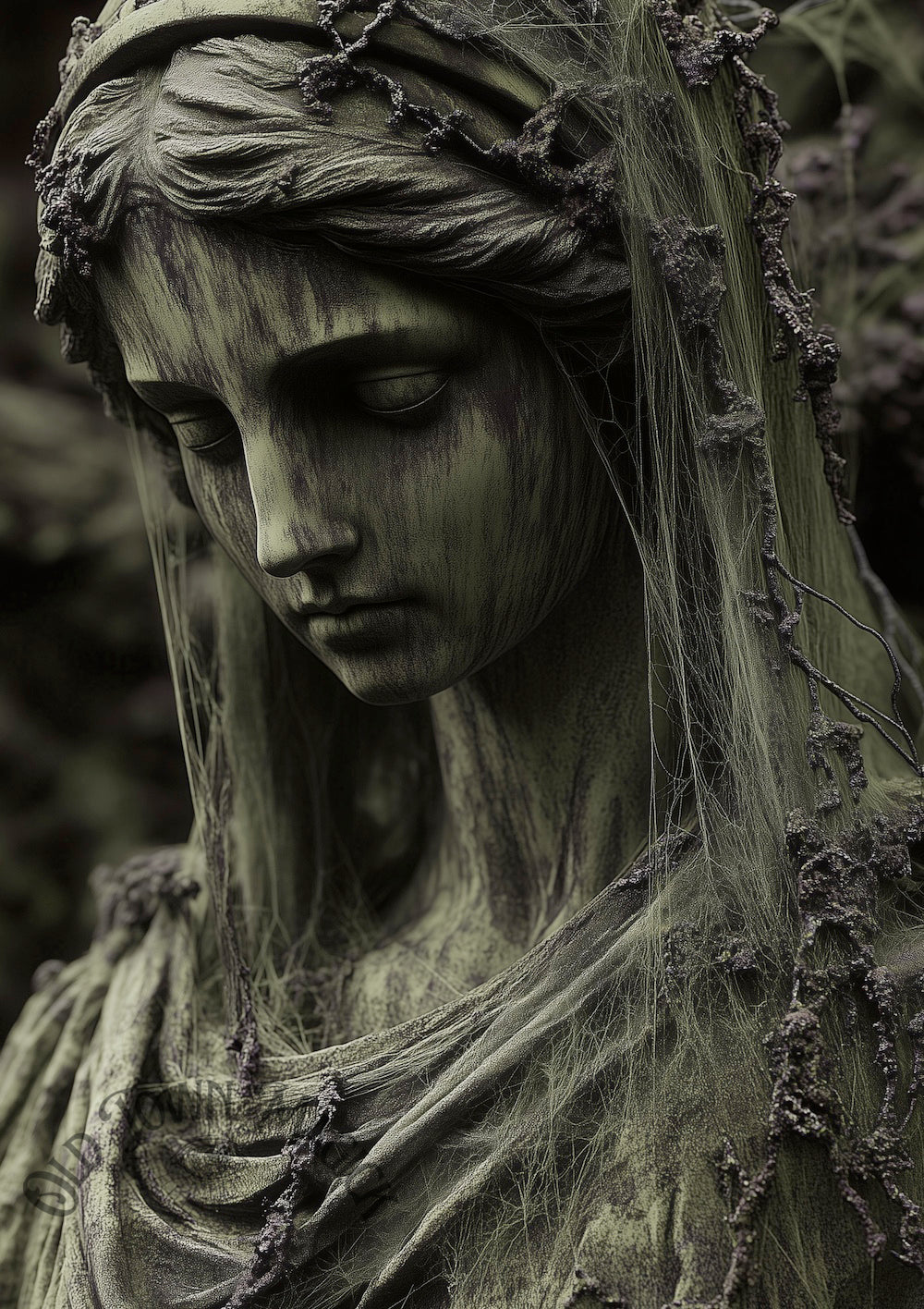 Weeping Stone Angel Wall Art Print – Gothic Cemetery Statue Artwork