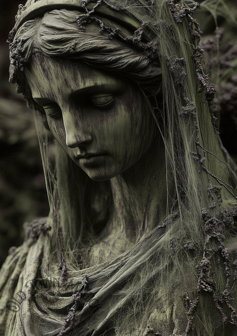 Weeping Stone Angel Wall Art Print – Gothic Cemetery Statue Artwork