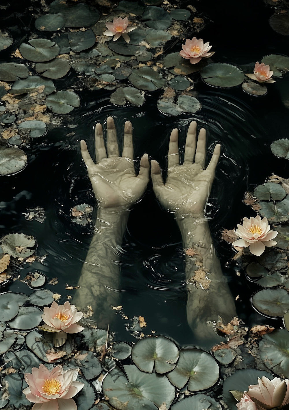 Drowned Hands In Water Wall Art Print – Dark Surreal Gothic Art