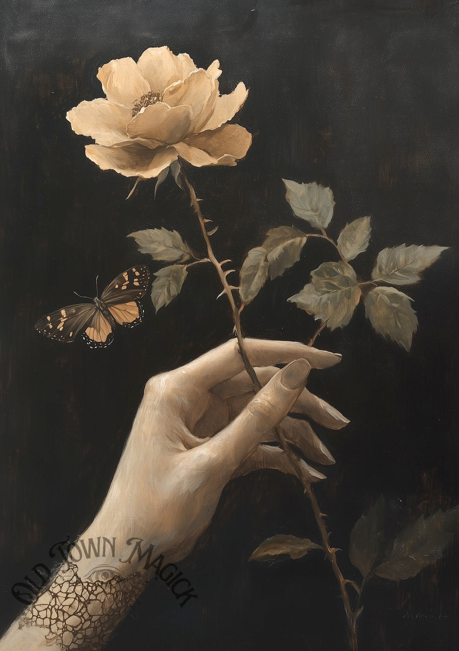 Golden Rose Still Life Wall Art Print – Romantic Gothic Floral Art