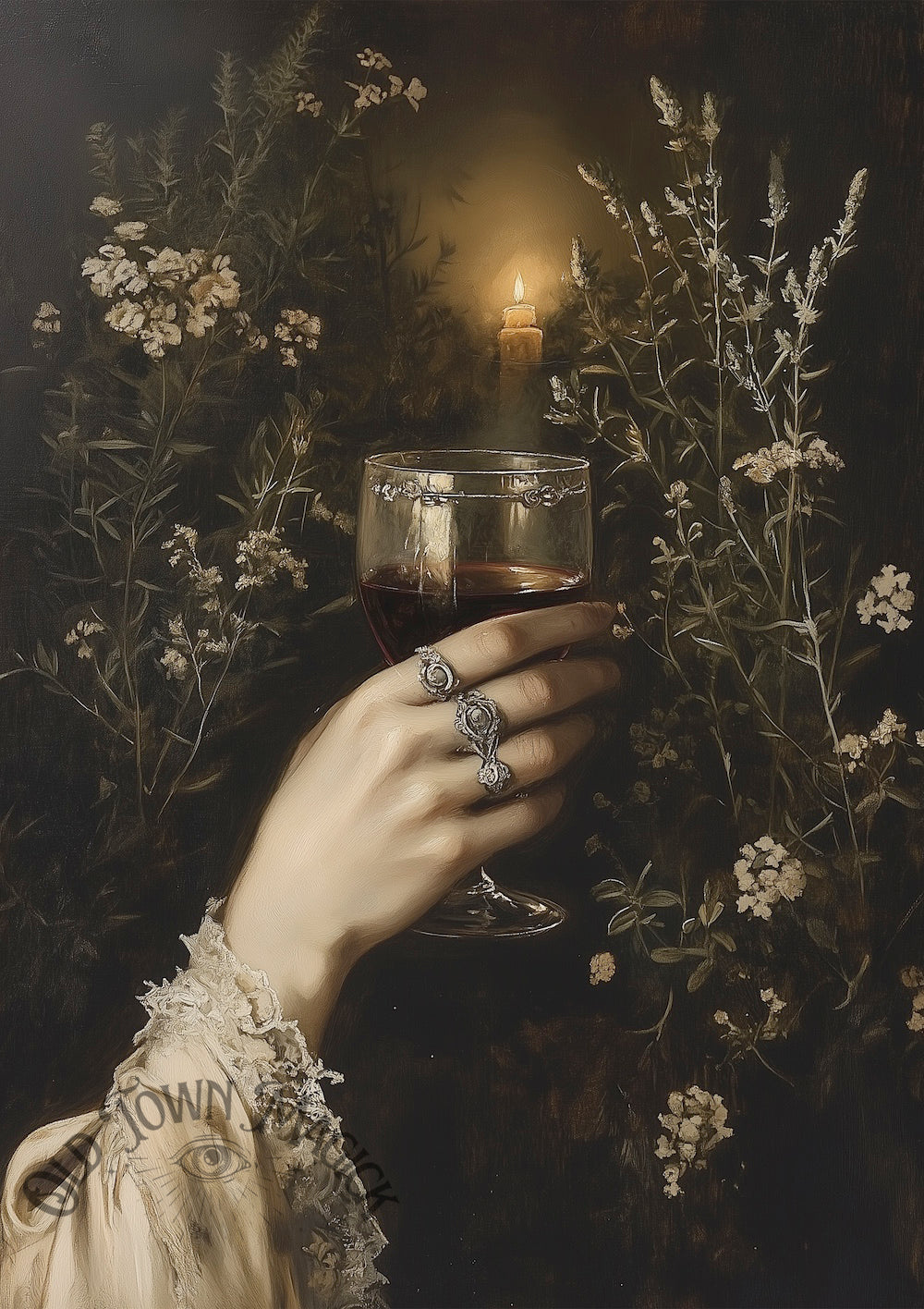 Candlelit Chalice Wall Art Print – Gothic Ritual Still Life Art