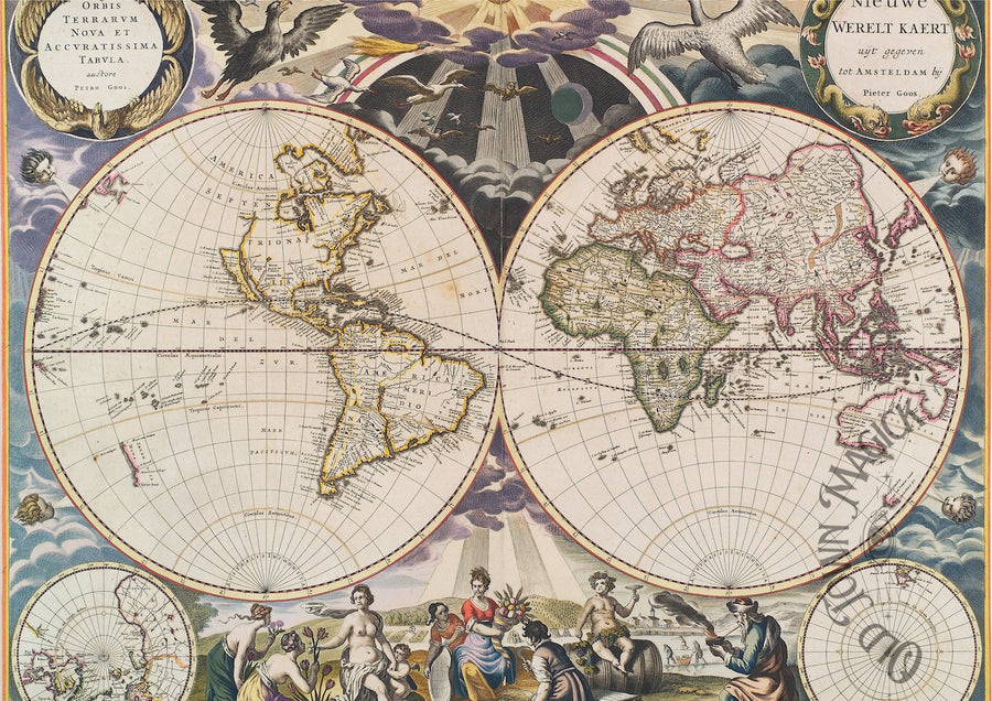 Antique World Map Wall Art Print – Vintage Cartography Map Art