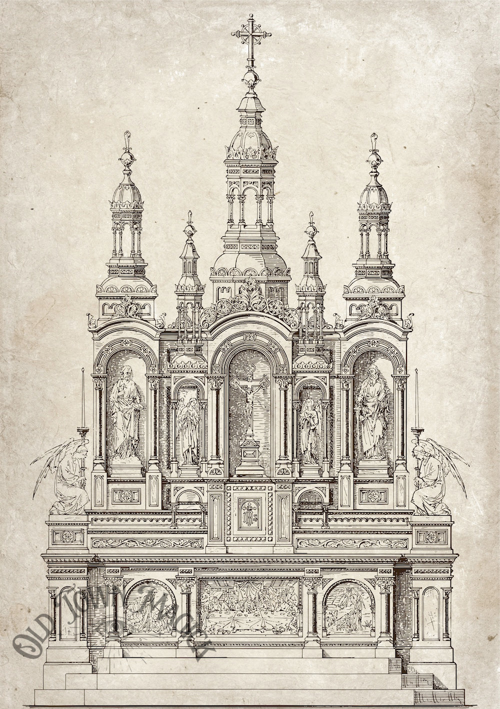 Ancient Cathedral Sketch Wall Art Print – Gothic Architecture Illustration
