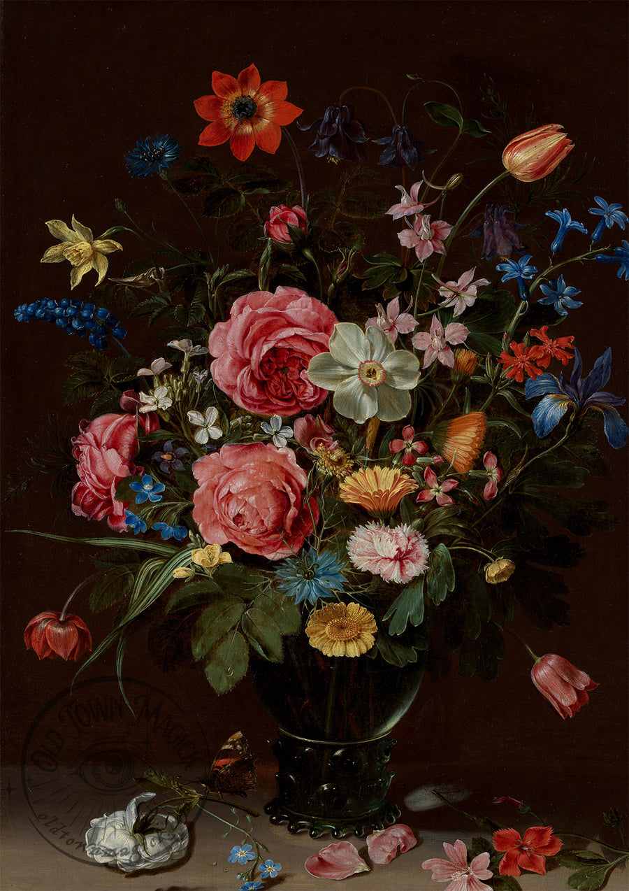 Bouquet of Flowers – Antique Floral Oil Painting – Vintage Botanical Wall Art Print