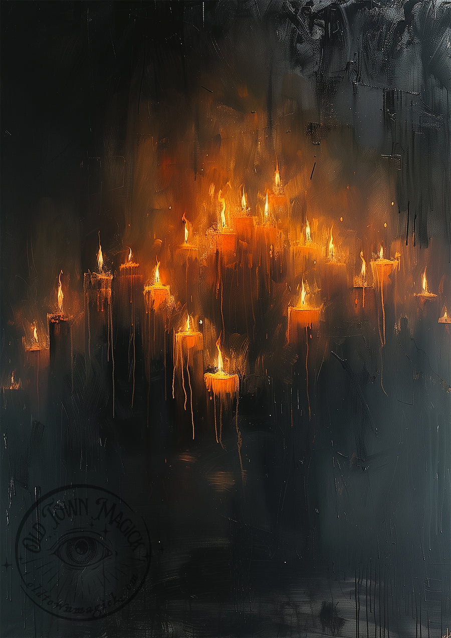 Abstract Candlelight Oil Painting – Dark Moody Wall Art Print
