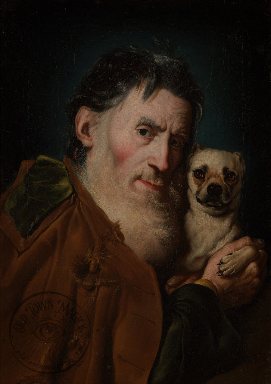 Old Man with a Dog – Classical Figurative Painting – Dark Academia Wall Art Print