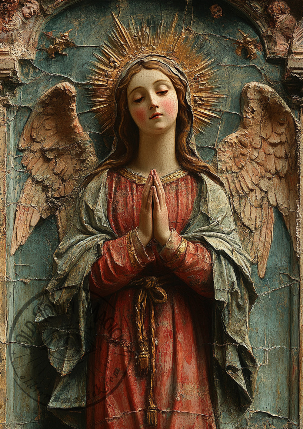 Angel of Peace – Guardian Angel Statue – Religious Wall Art Print