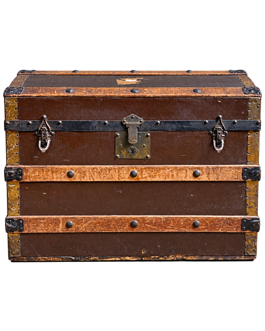 Antique Wooden Travel Trunk with Iron Fittings