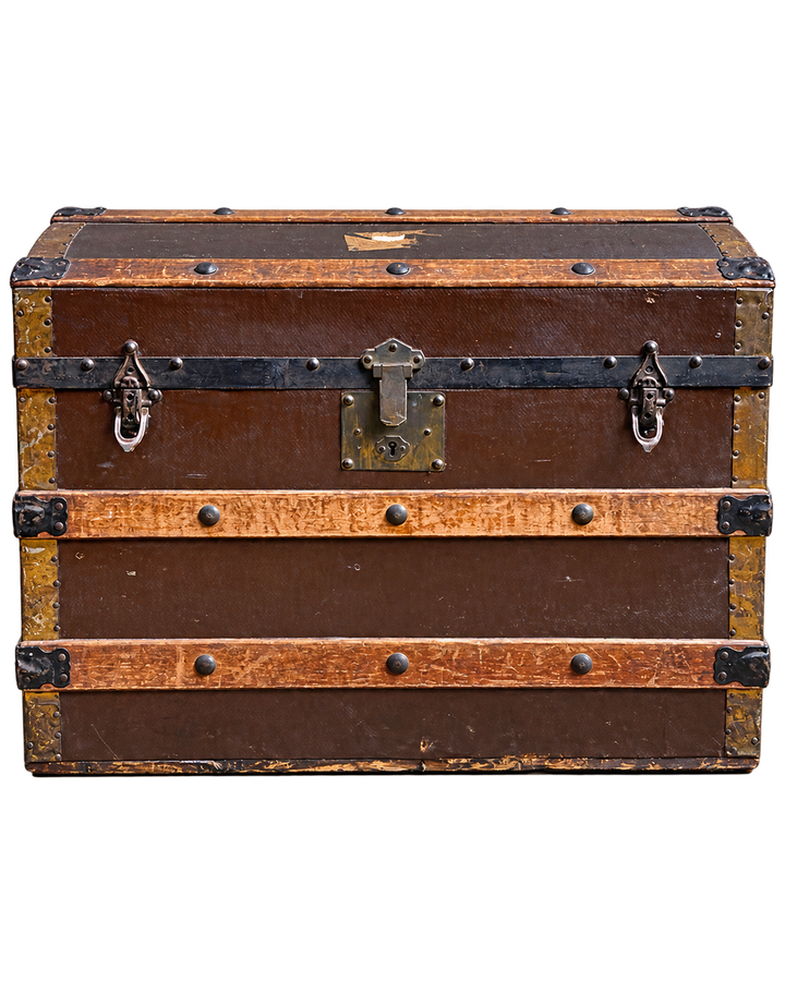 Antique Wooden Travel Trunk with Iron Fittings