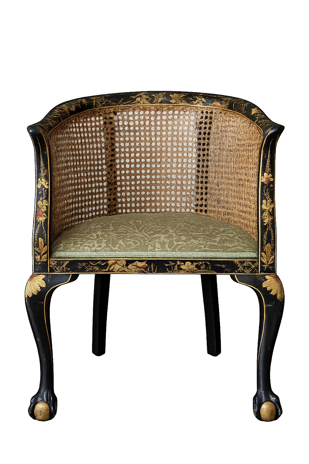 Chinoiserie Ebonised Gilt Accent Clawfoot Tub Armchair - Old Town Magick