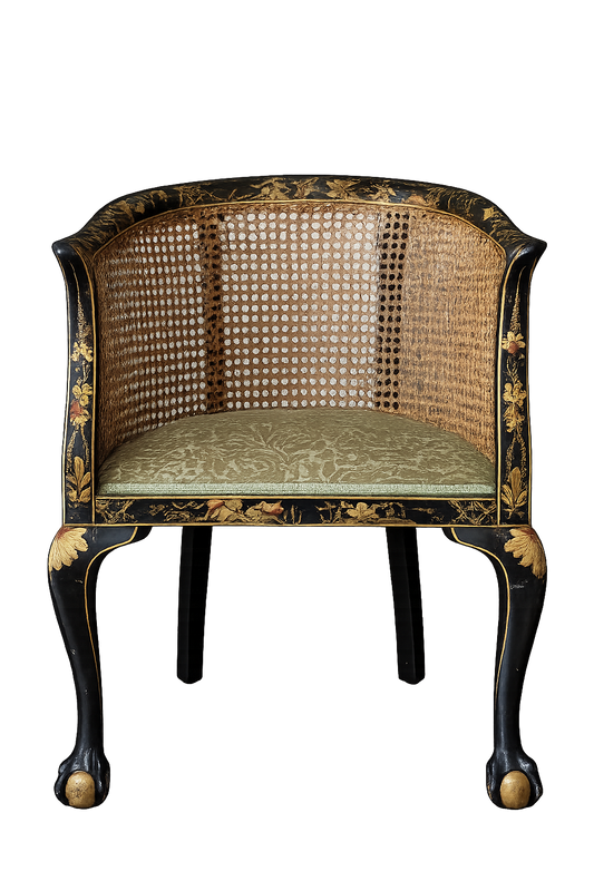 Chinoiserie Ebonised Gilt Accent Clawfoot Tub Armchair - Old Town Magick