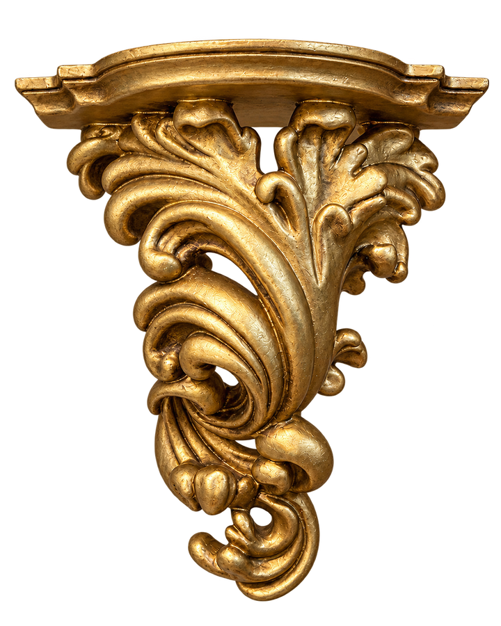 Pair of Gilded Baroque Revival Wall Sconce & Decorative Shelf