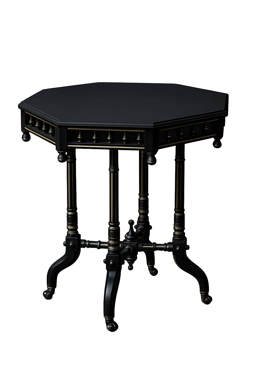 Antique Victorian Octagonal Side Table – Ebonised Wood Gothic Accent Table - Old Town Magick