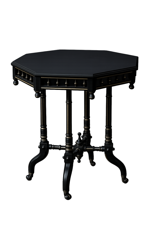 Antique Victorian Octagonal Side Table – Ebonised Wood Gothic Accent Table