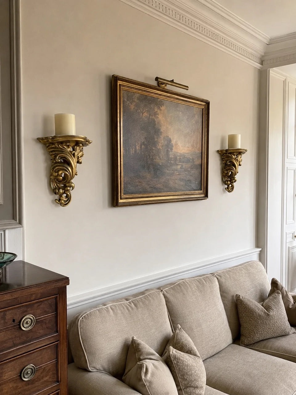 Pair of Gilded Baroque Revival Wall Sconce & Decorative Shelf