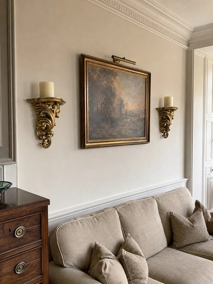 Pair of Gilded Baroque Revival Wall Sconce & Decorative Shelf