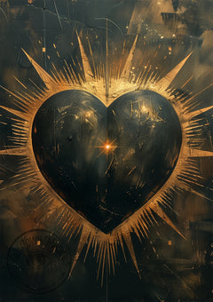Black and Gold Sacred Heart – Gothic Religious Wall Art Print