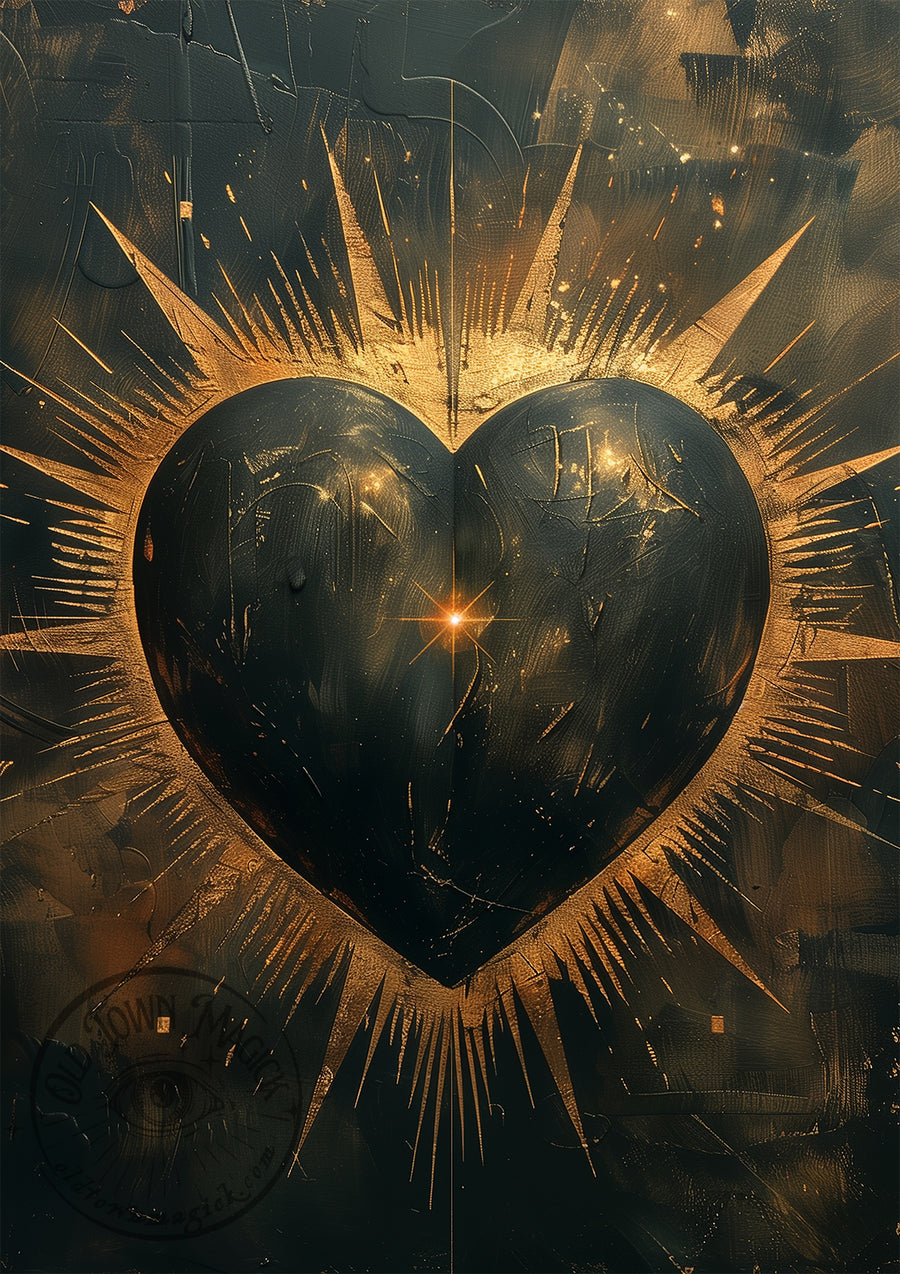 Black and Gold Sacred Heart – Gothic Religious Wall Art Print