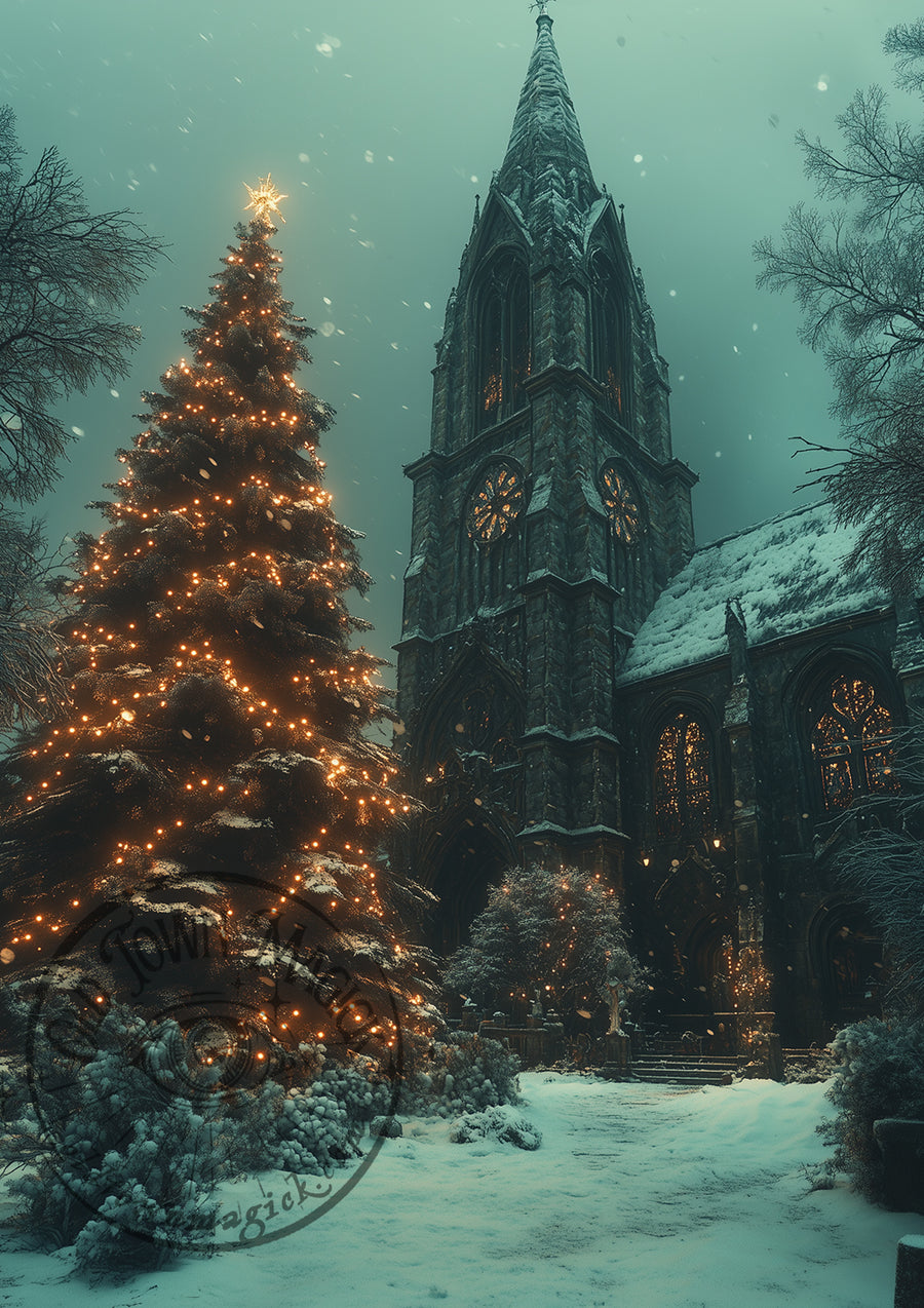 Cathedral in the Snow – Gothic Cathedral Landscape – Winter Wall Art Print